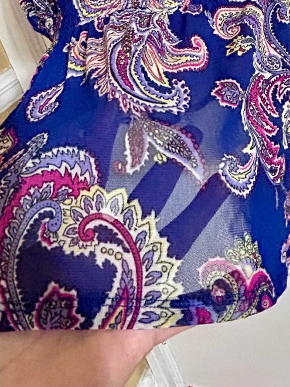 Pure Energy Peplum Tunic Blouse Size 3 Plus Navy Pink Paisley Top Elastic Sheer - Picture 12 of 12